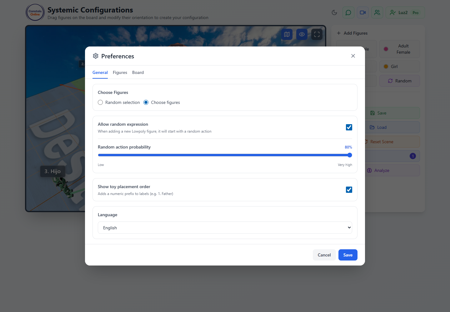 Preferences screen with language selector in English