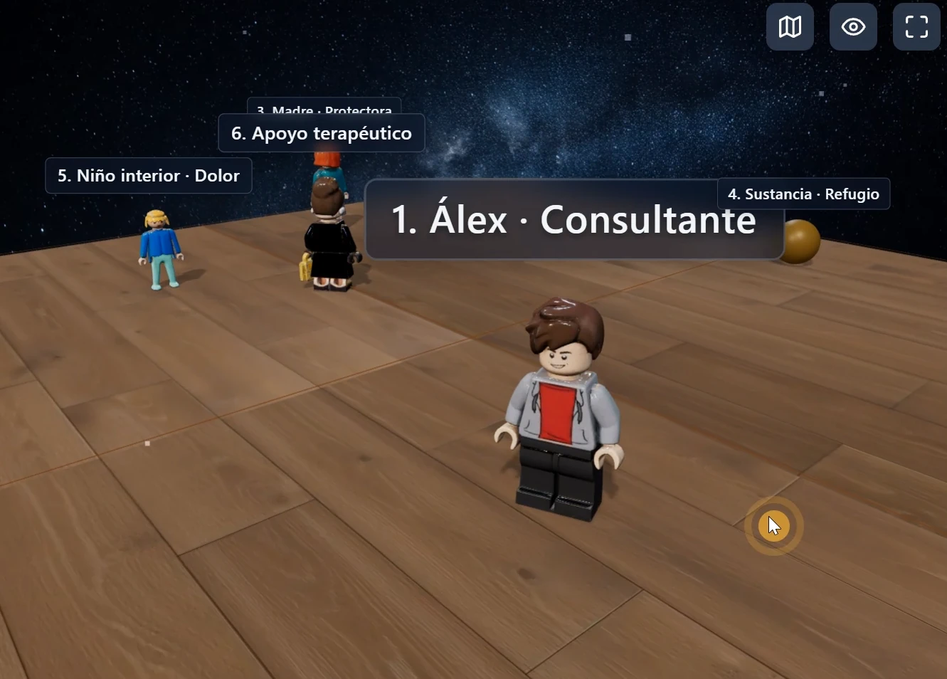 Tablero de Constela Online con figuras y zonas sistémicas